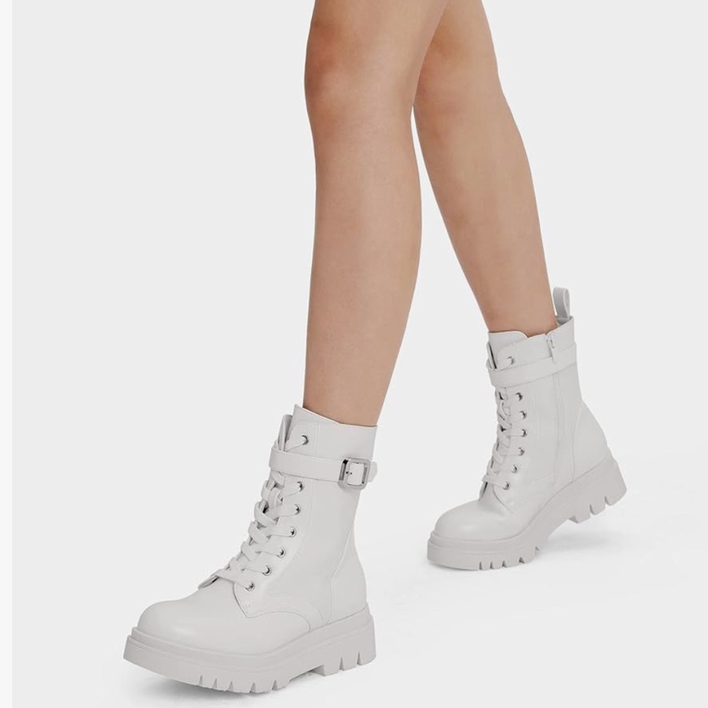 White Lace-Up Combat Boots NWT